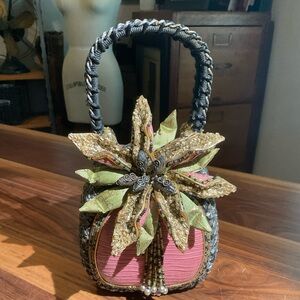 Mary Frances Handmade Beaded Flower Handbag Top Handle Purse
